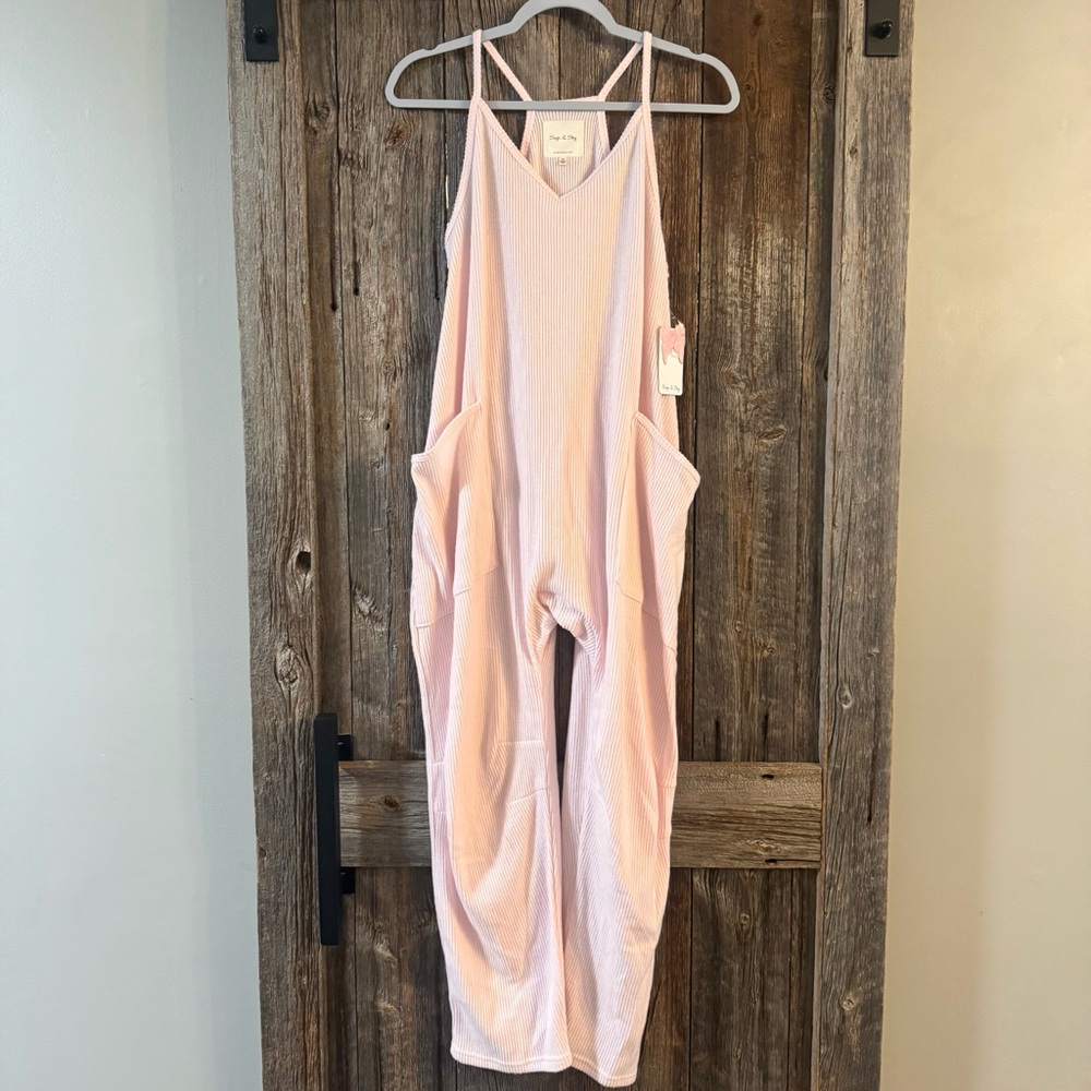 Sage & Sky Ribbed Lounge Onesie Blush Pink Slouchy Jumpsuit XS Soft - Picture 2 of 6